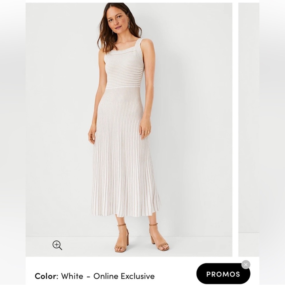 Ann Taylor Shimmer Stripe  White Midi Dress medium